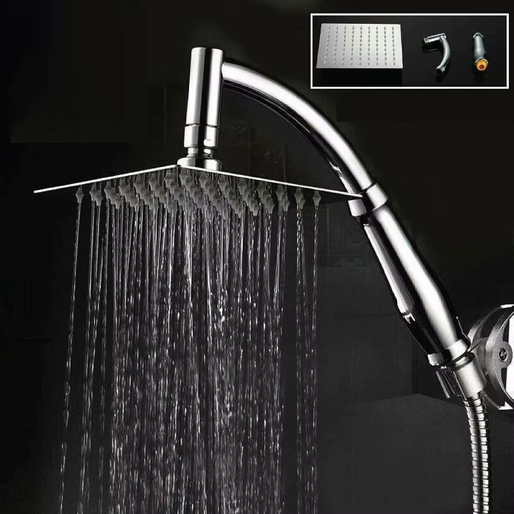 Rallonge de pommeau de douche haute pression, pluie, carré, acier inoxydable, grand, incurvé