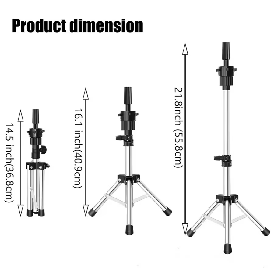 Support de tête de perruque trépied réglable en hauteur