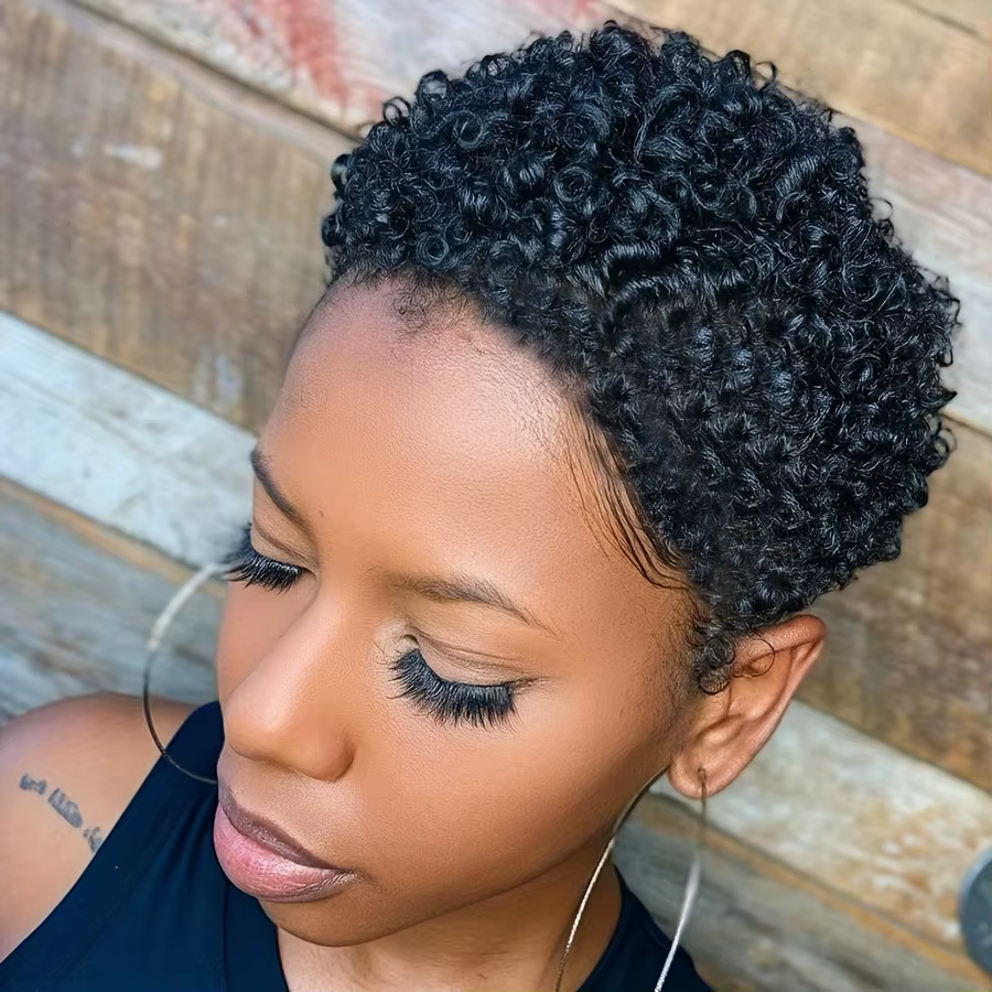 Perruques courtes afro bouclées en cheveux humains pour femmes