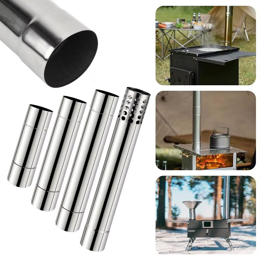 Nouveau Tube d'extension de conduit en acier inoxydable, diamètre 6CM, tuyaux de cheminée ronds, bouchons de pluie de cheminée, poêle à bois