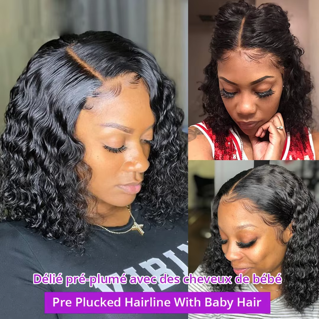Perruque brésilienne Water Wave Bob avec dentelle frontale