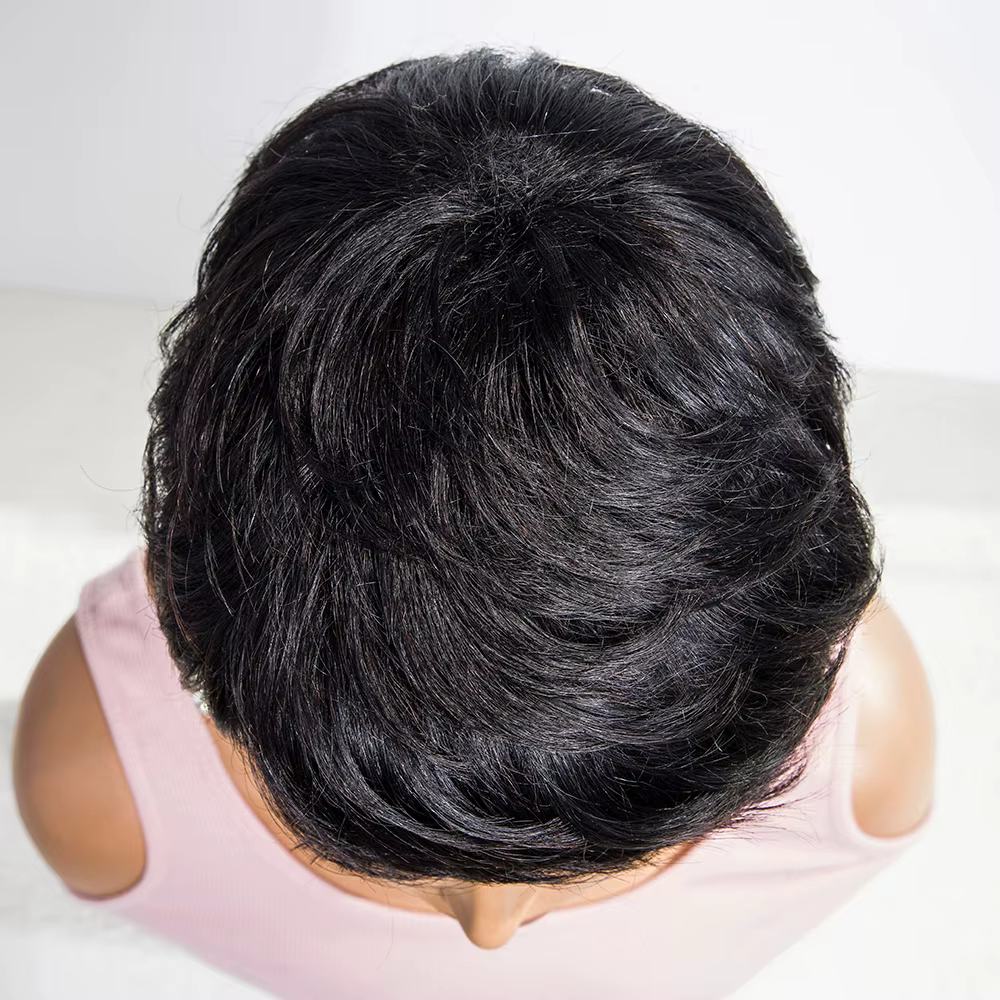 Perruque de cheveux humains coupe Pixie pour femmes blanches
