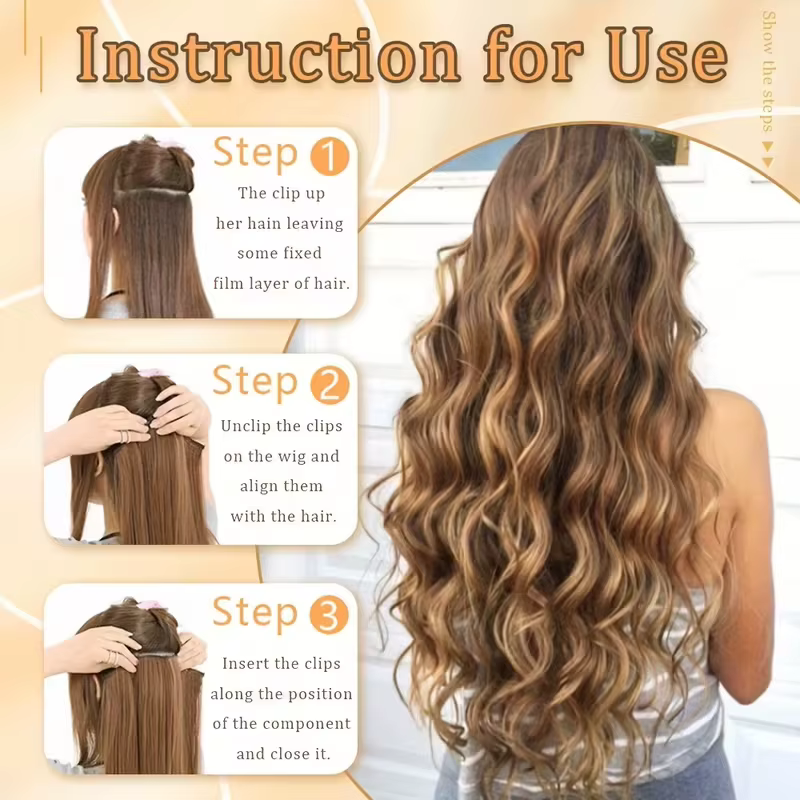 Extension capillaire synthétique bouclée et crépue de 22 pouces, postiche ample et ondulée à clipser pour femmes, 6 pièces/ensemble, pour le quotidien