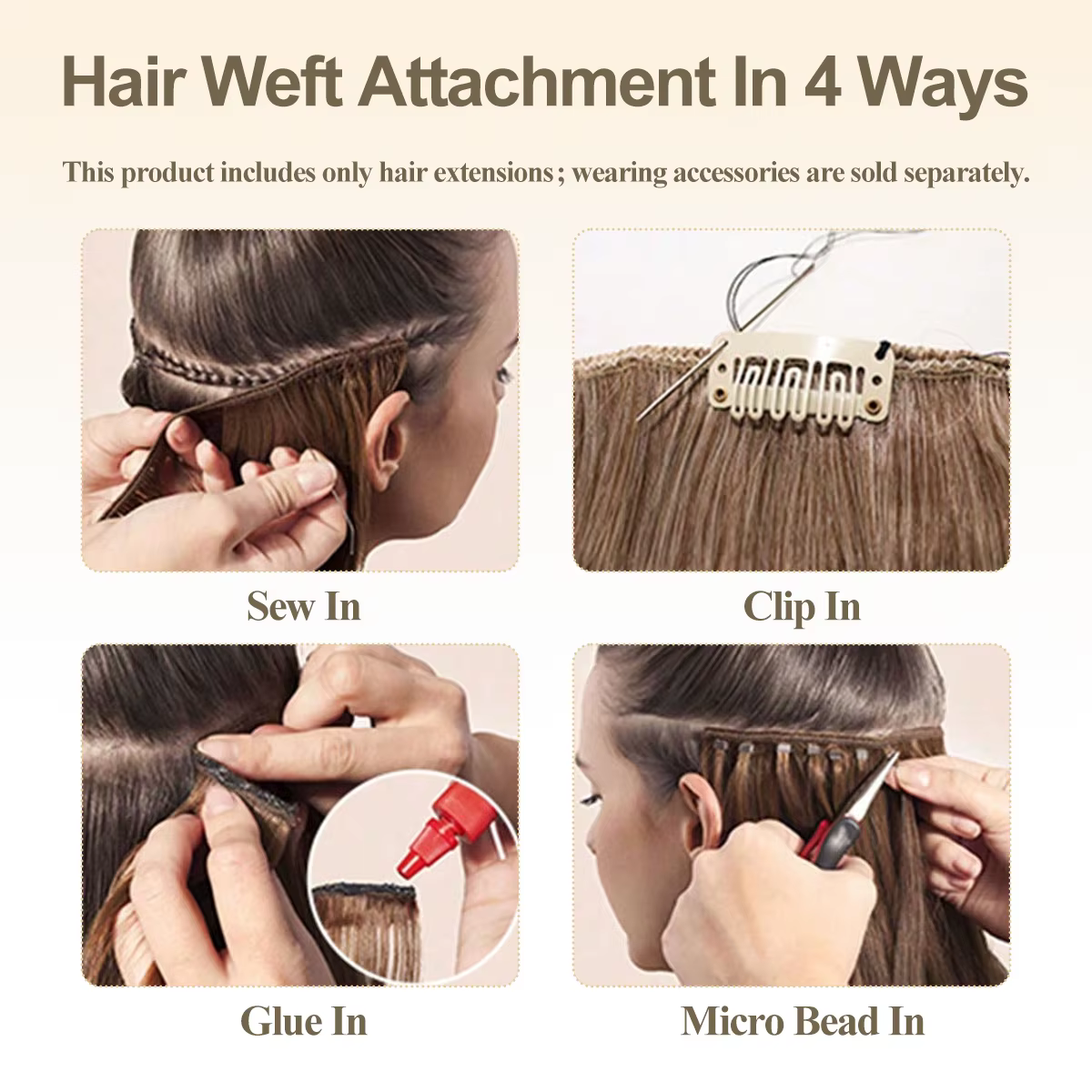 Extensions de cheveux naturels à coudre