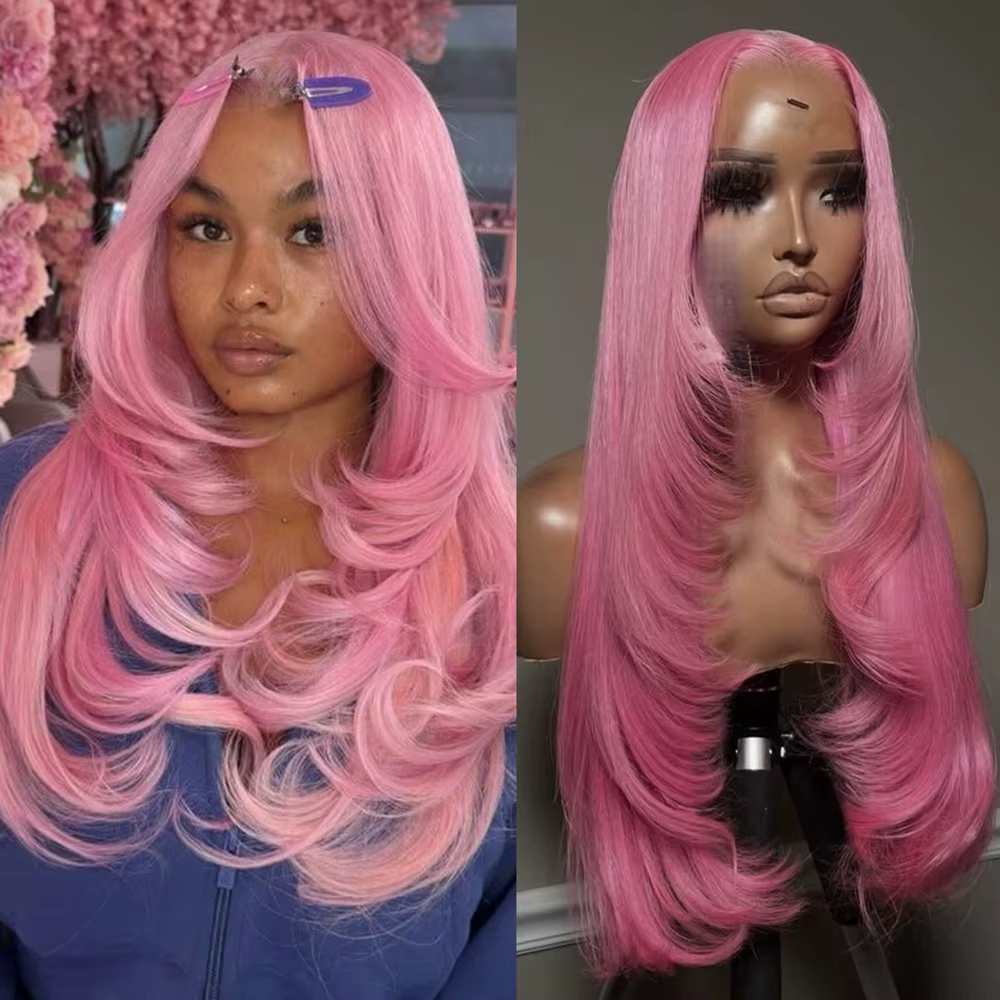 Perruque Lace Front Wig synthétique rose