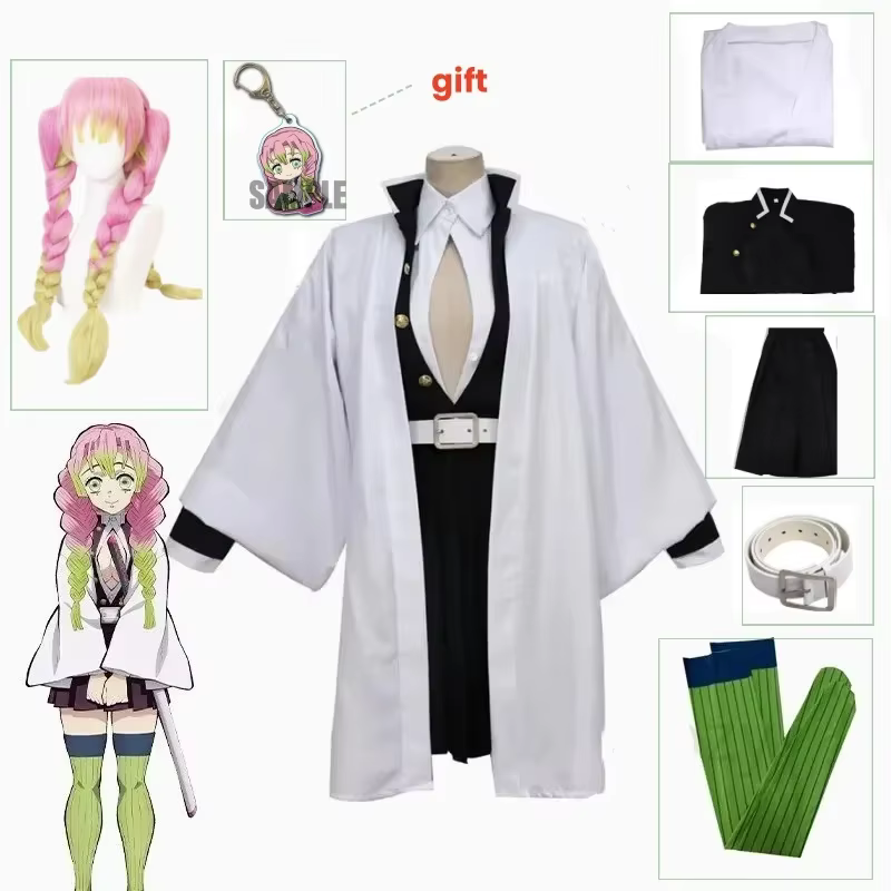 Adulte enfants démon Slayer Kimetsu Kanroji Mitsuri Cosplay Costume avec perruque Kisatsutai Sexy femmes Halloween