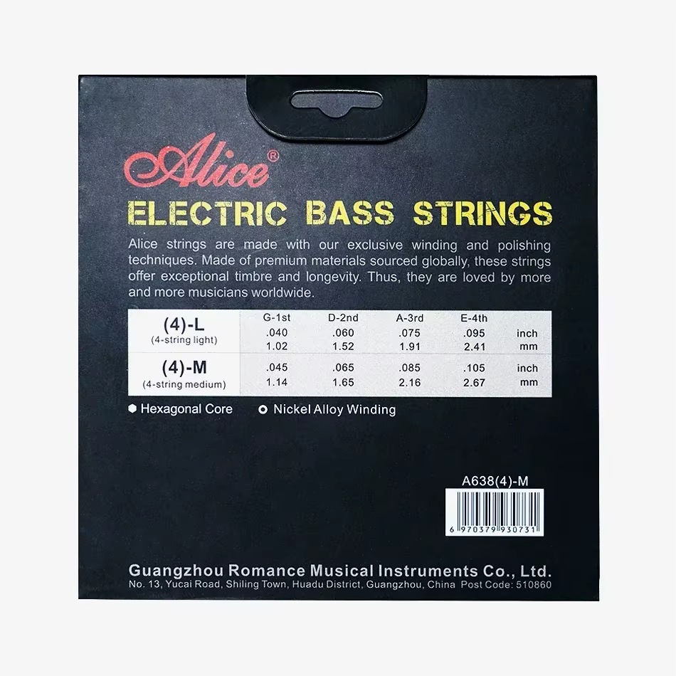 Alice A638 cordes de basse électrique pour basse à 4 cordes professionnel léger noyau Hexagonal moyen enroulement en alliage nickelé