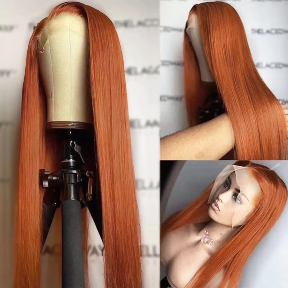 Perruque Lace Front Wig synthétique lisse et longue, couleur Orange gingembre, 13x4, cheveux rouge cuivre, sans colle, pre-plucked