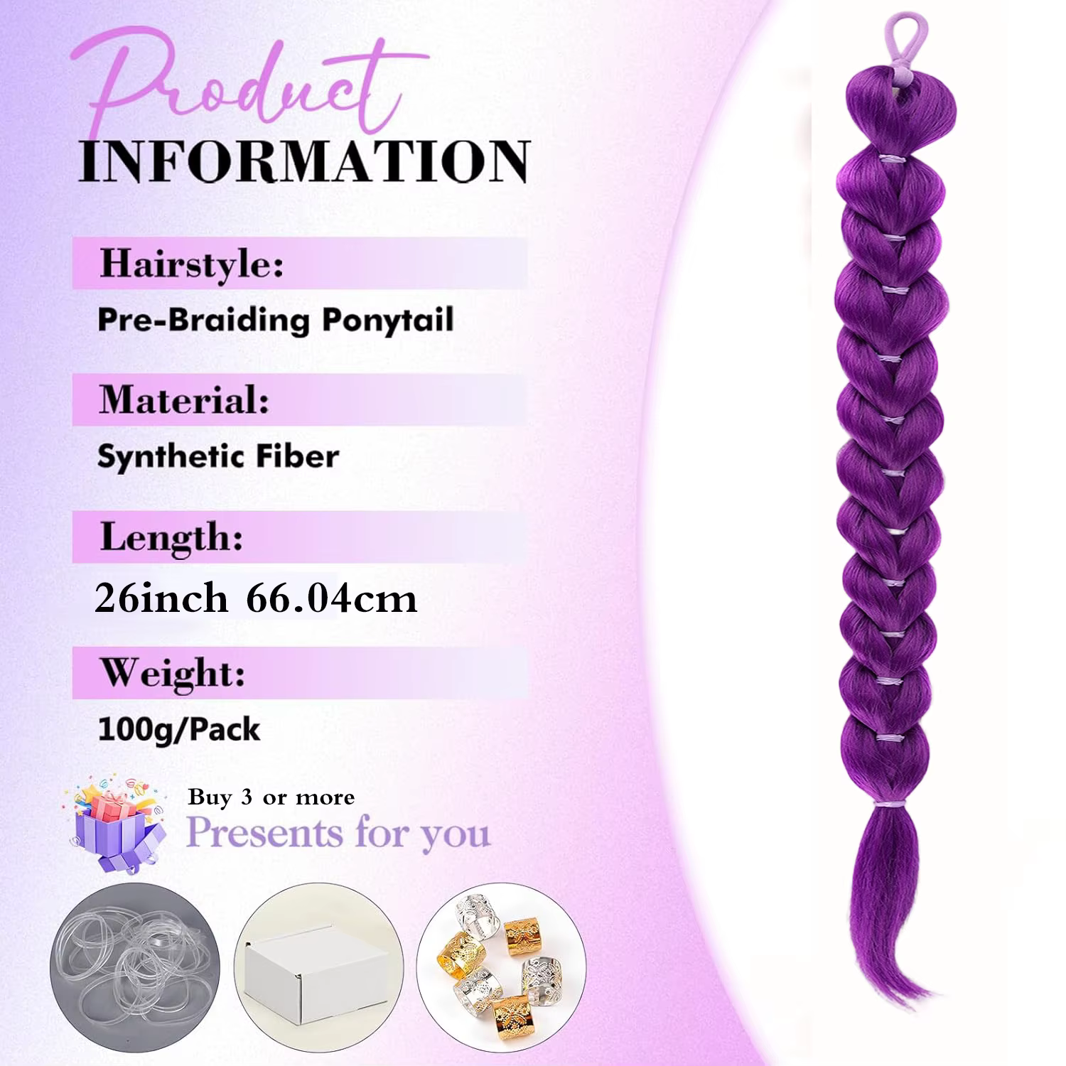 Extension de cheveux tressés Purple Dragon pour filles