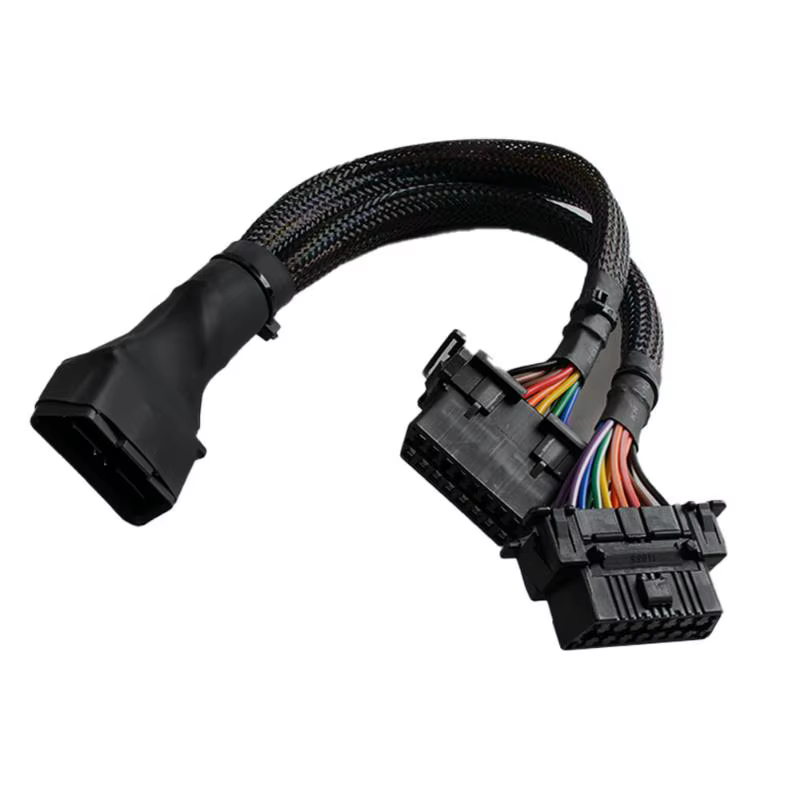 Câble d'extension coudé OBD2 mâle vers double femelle avec 16 broches, adapté pour connecter un adaptateur convertisseur 1 en 2