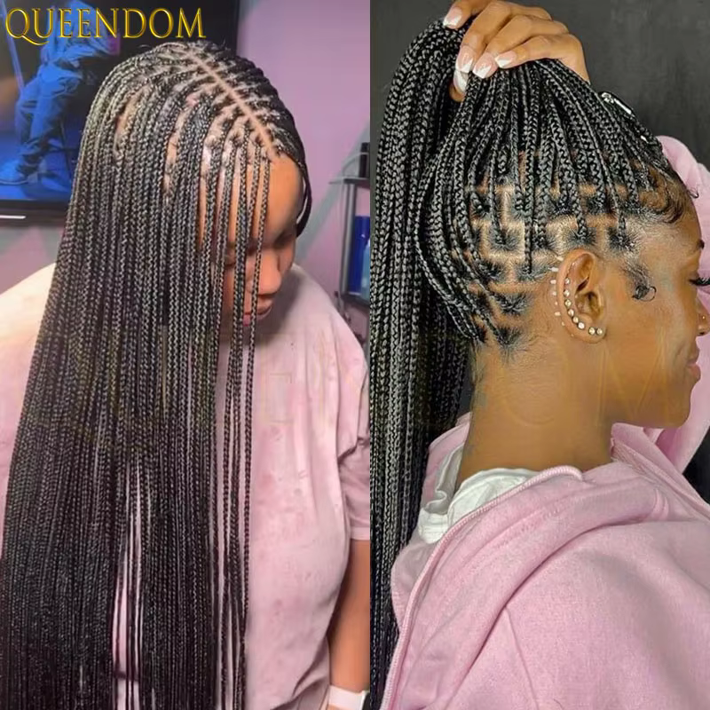 Perruques tressées synthétiques sans nœuds en boîte pleine dentelle Cornrow
