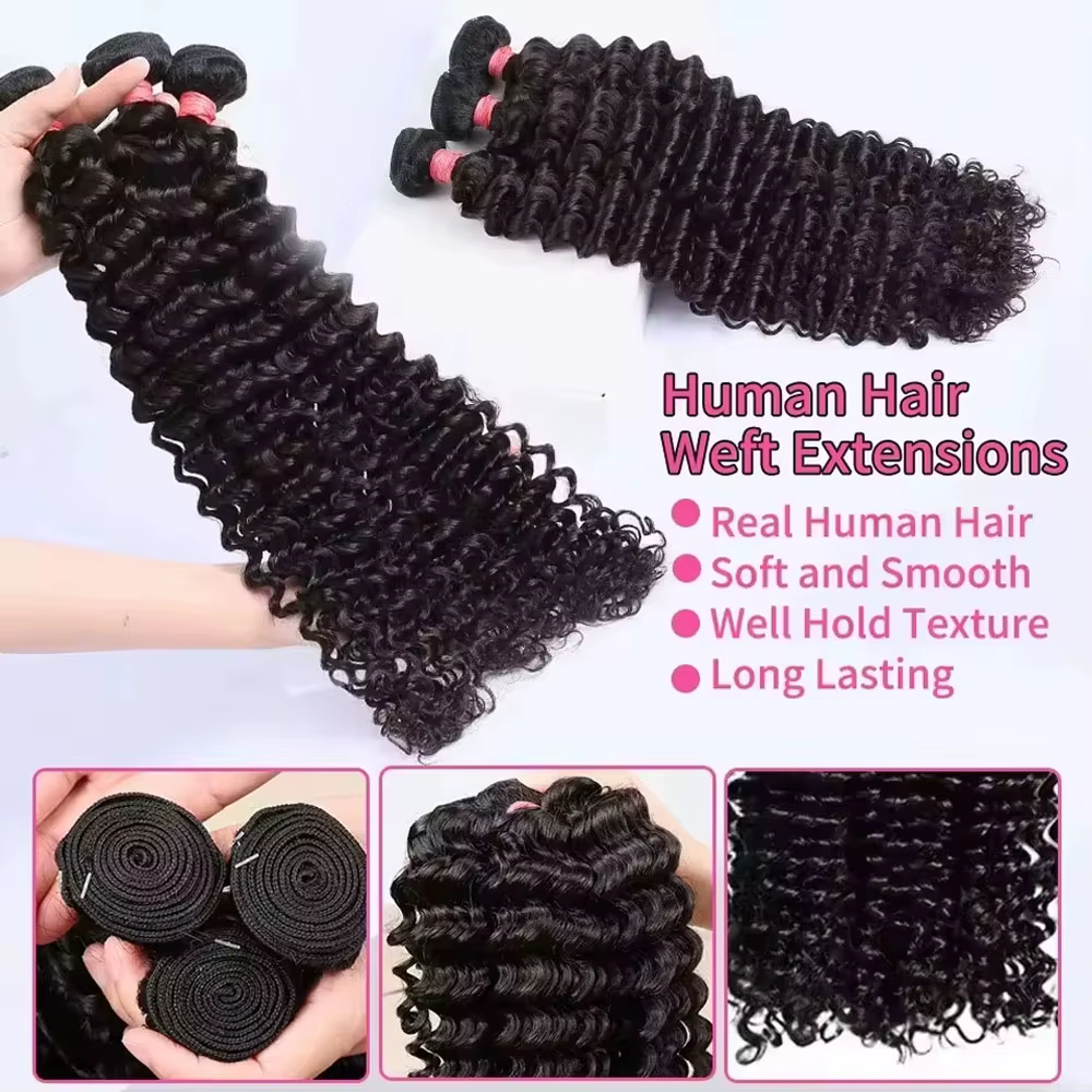 Extensions de cheveux humains brésiliens naturels Deep Wave