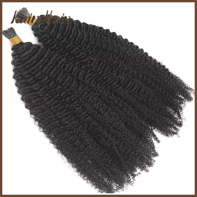 Kinky Curly I-Tip Extensions de Cheveux pour Femmes