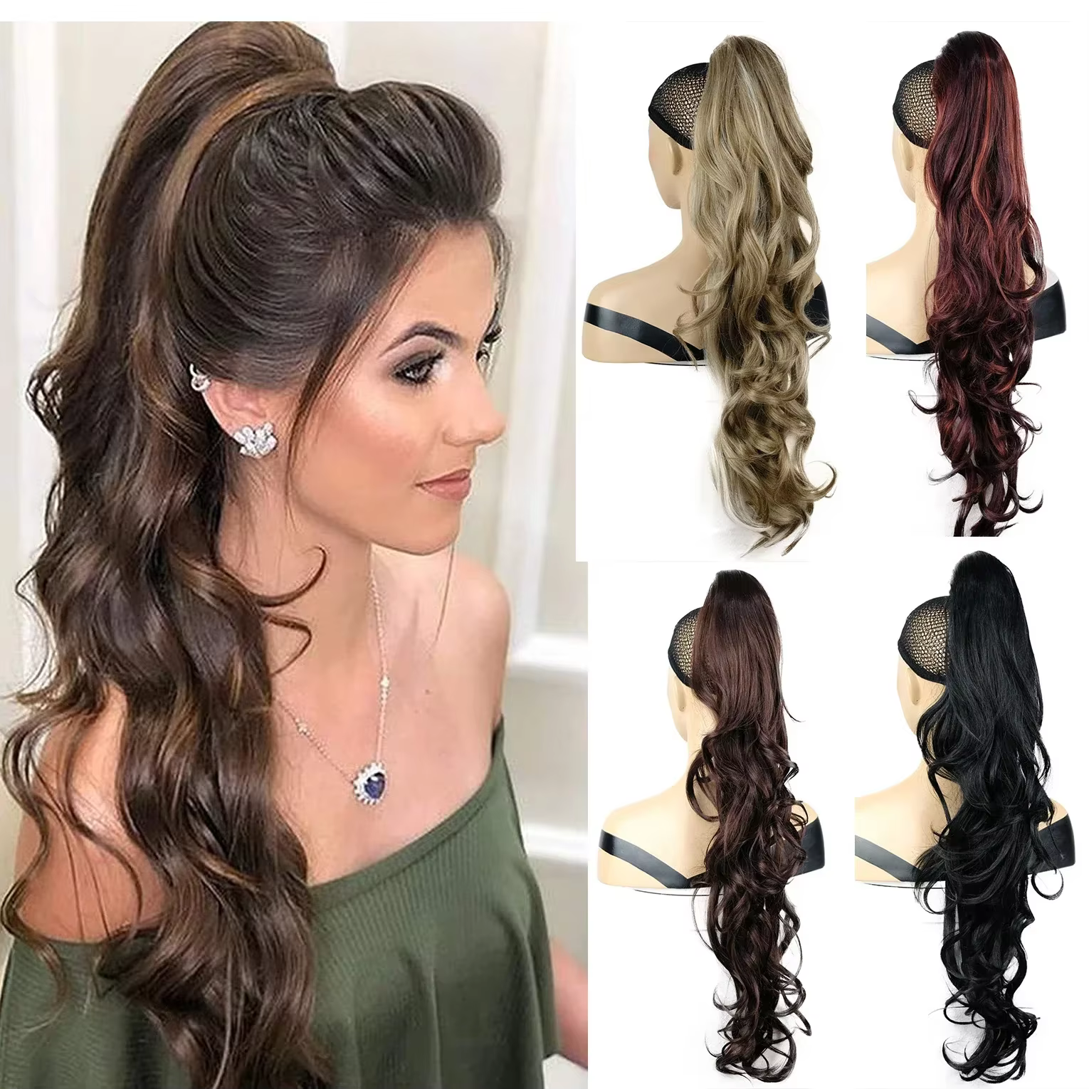 Extension de queue de cheval ondulée 28 "longue pièce de cheveux pince