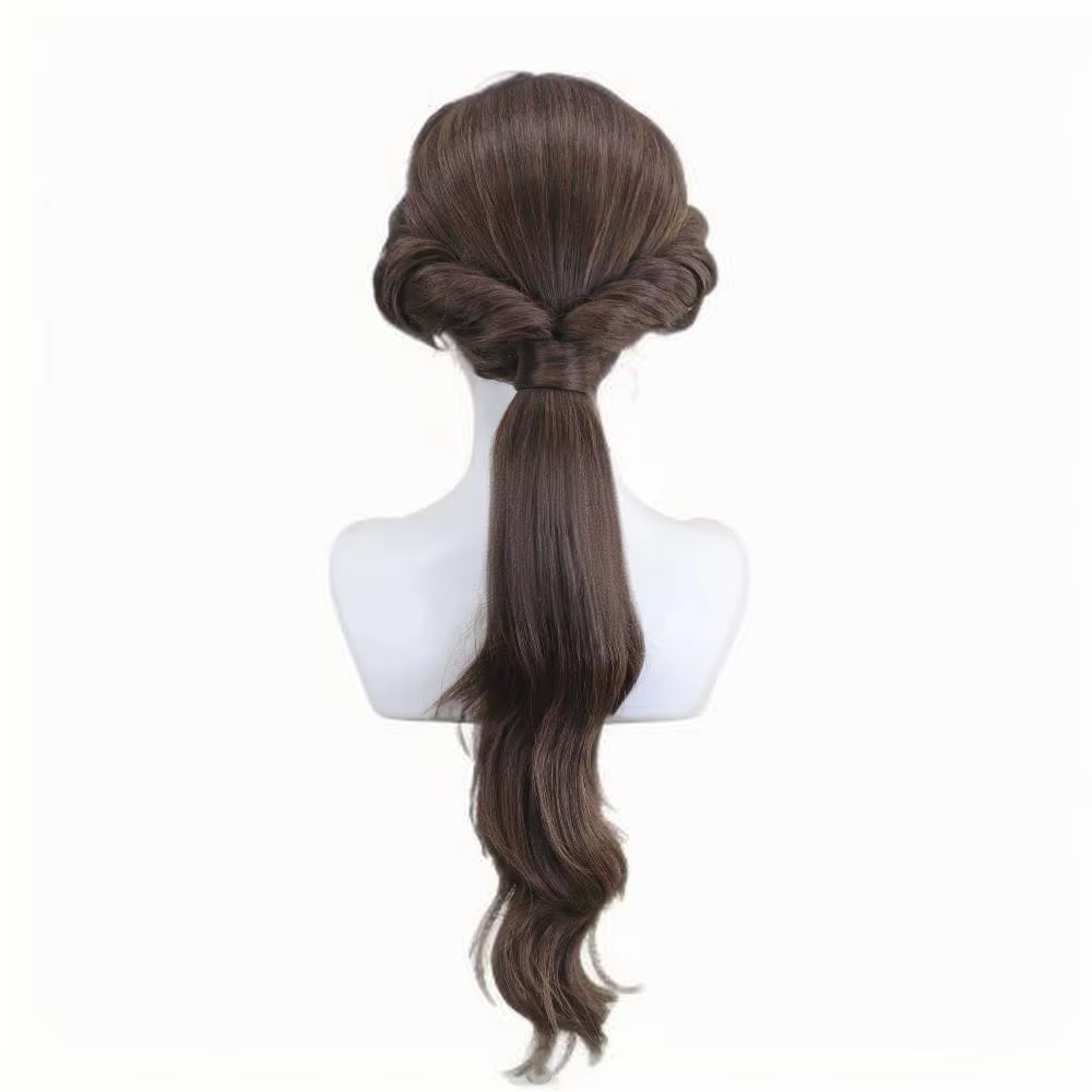 Perruque brune de style professionnel pour cosplay Belle Village Girl