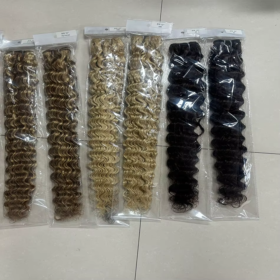 BHF vierge cheveux humains Bundle bouclés trame Extensions mettre en évidence Double dessiné