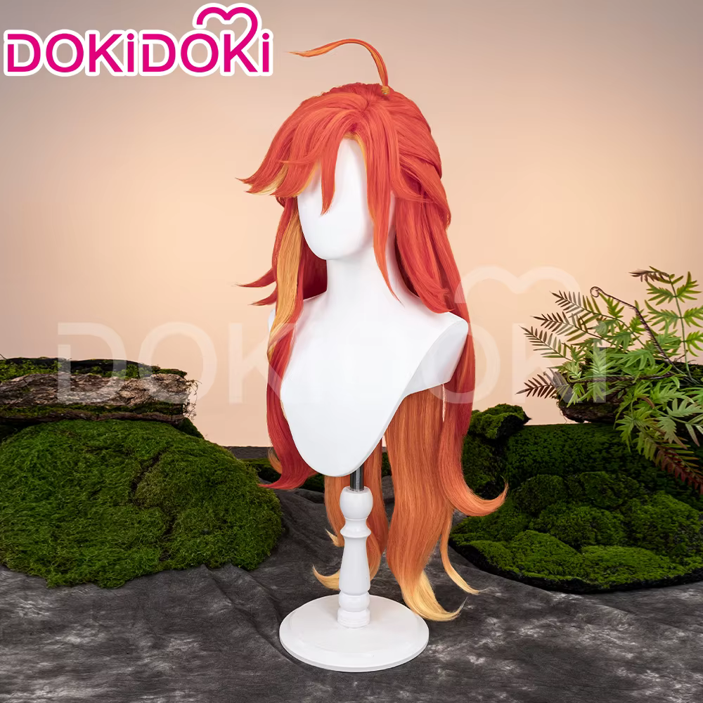 Mavuika perruque jeu Genshin Impact DokiDoki Pyro Archon femmes longue 110 cm perruque lumineuse Natlan Mavuika lunettes Clips d'oreille