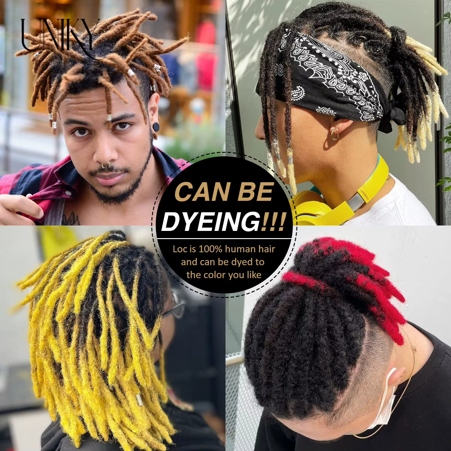 60 brins Extensions de Dreadlock pour hommes/femmes Afro crépus droites 100% cheveux humains à la main Loc