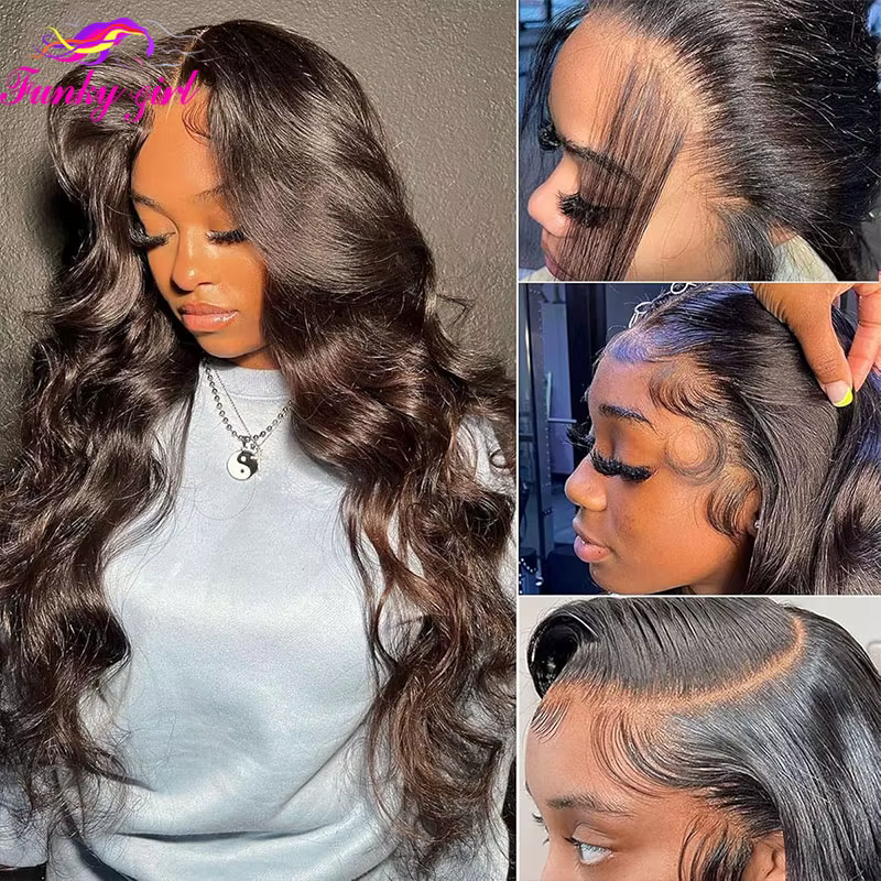 100% cheveux humains brésiliens vague de corps dentelle avant perruque pré plumé naturel délié