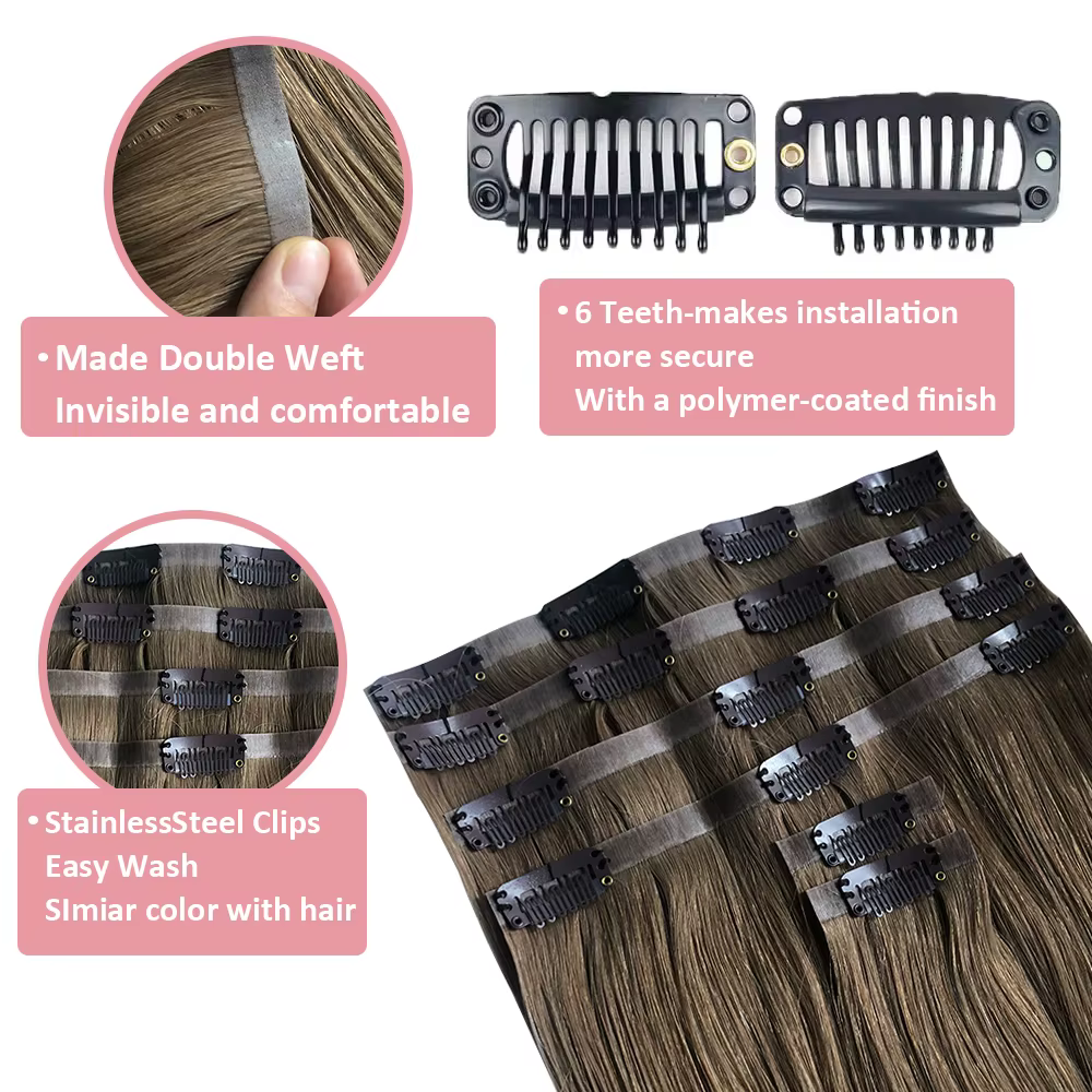Ali Queen cheveux brésilien pince droite en PU Extensions