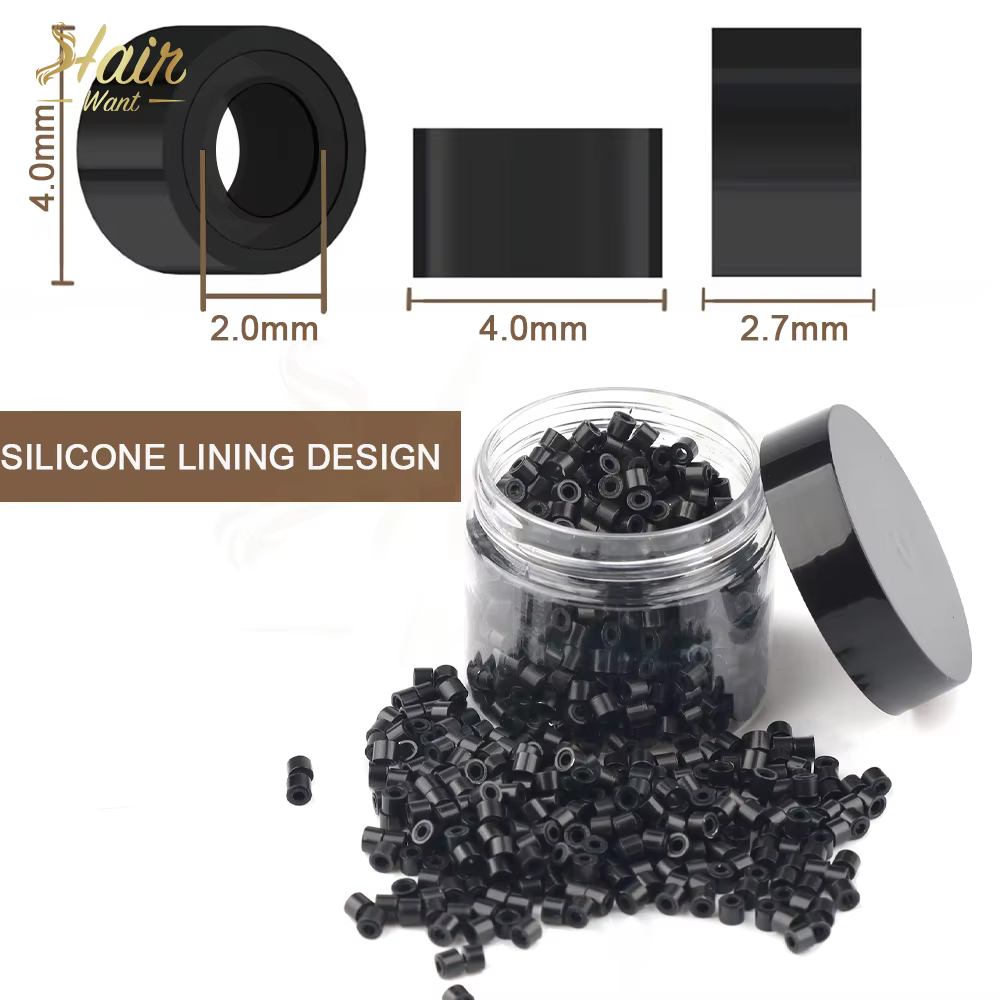 Perles micro-liens en silicone de 4 mm (1000 pièces) pour extensions de cheveux invisibles à coudre