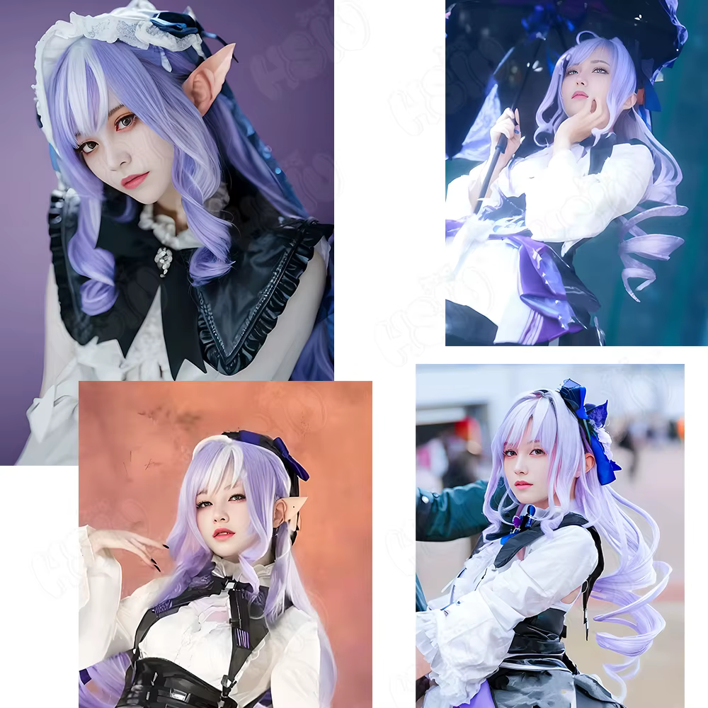 Vivian Cospaly perruque HSIU 90CM violet clair mélangé blanc cheveux longs