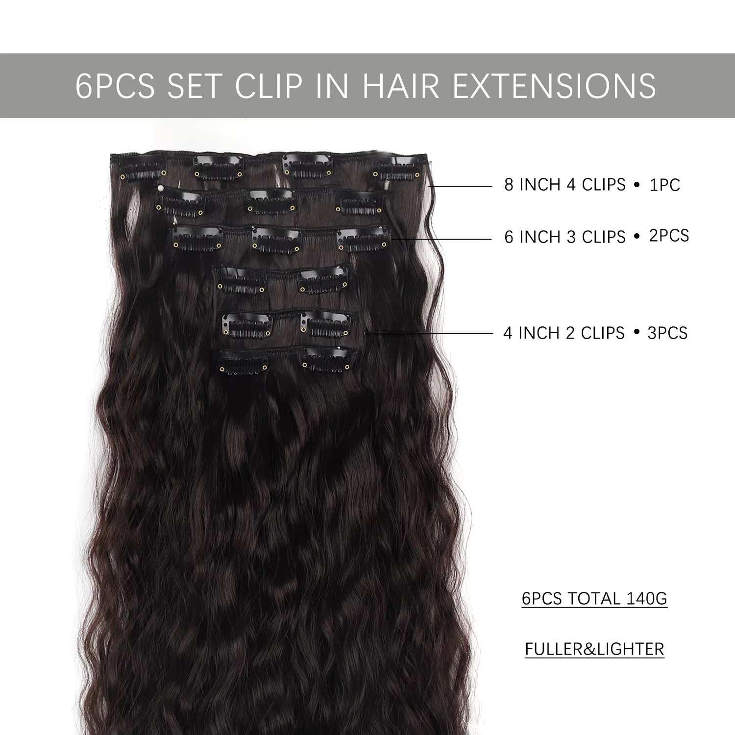 Extensions de cheveux synthétiques à clipser pour femmes et filles