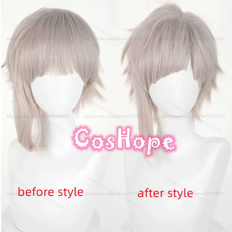 Nakajima Atsushi Cosplay perruque 30 cm courte chaude rose gris