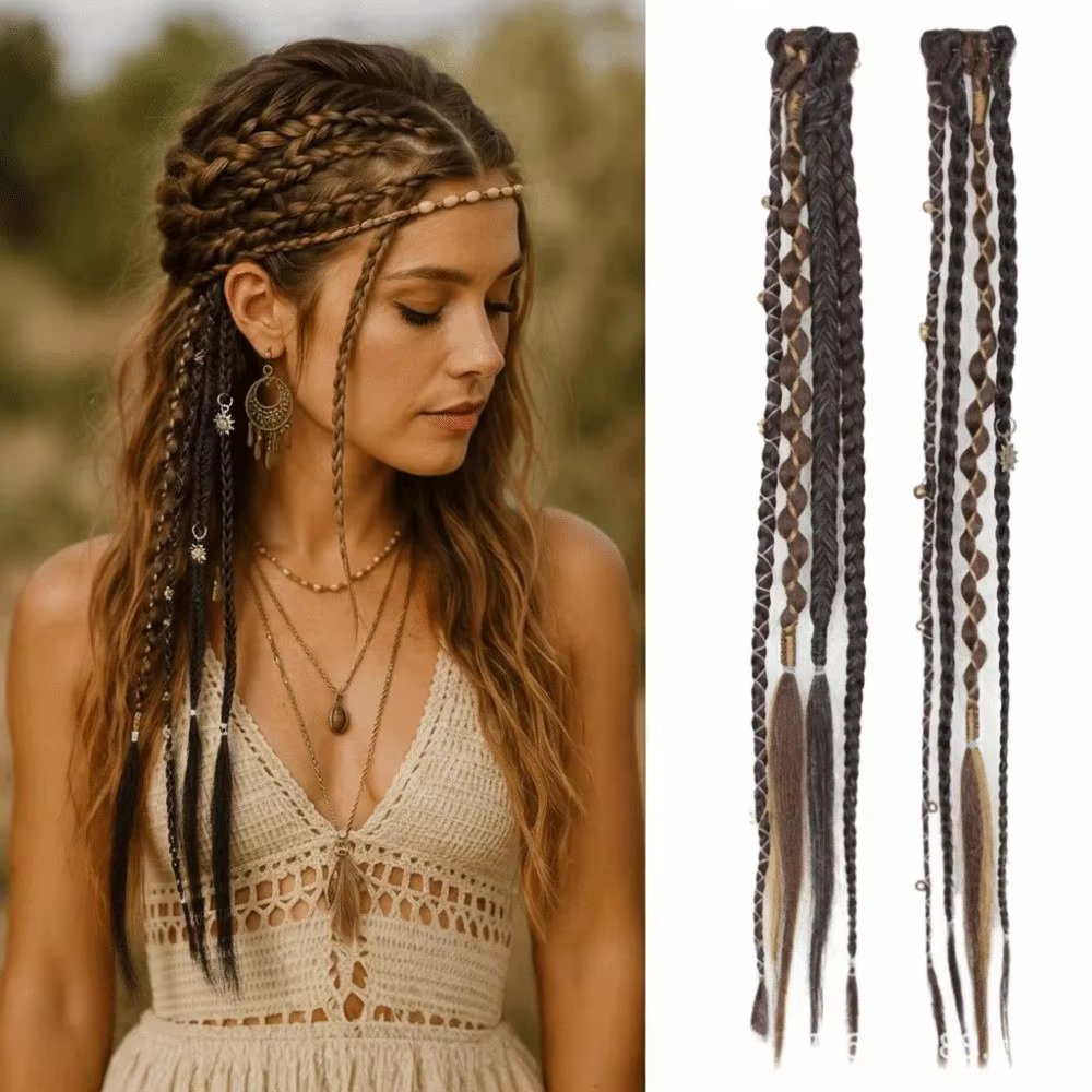 Extensions de cheveux synthétiques tressées à clipser Bohemia