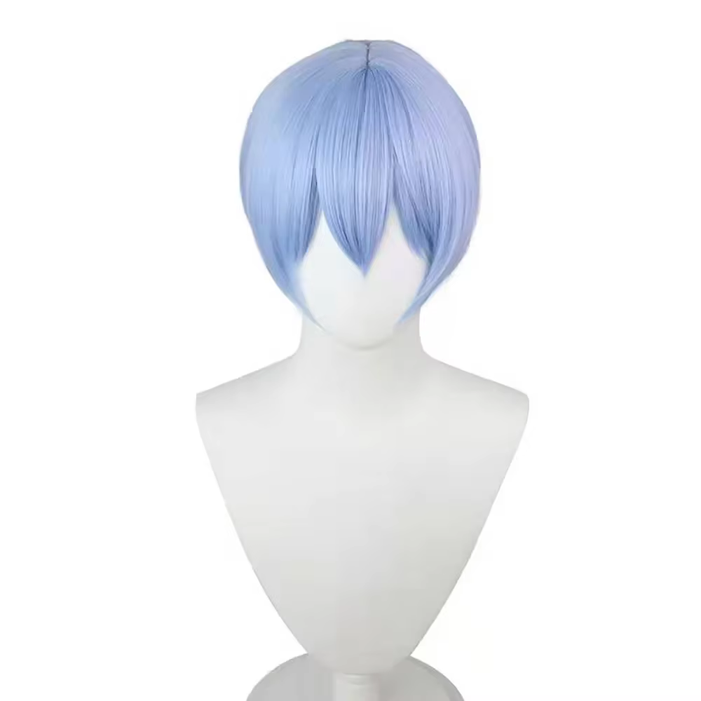 Perruque de Cosplay synthétique courte bleu clair