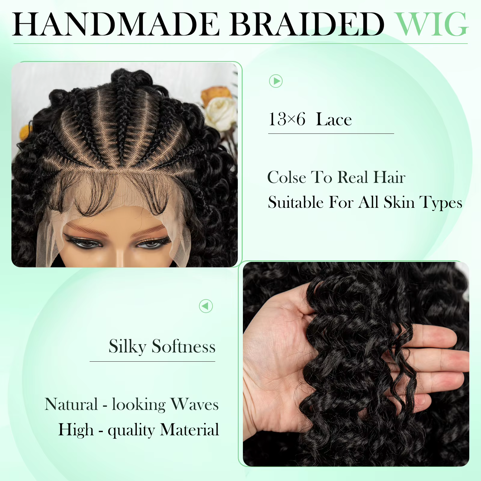KIMA nouveau Style perruque tressée avec vague d'eau 13x6 dentelle Cornrow