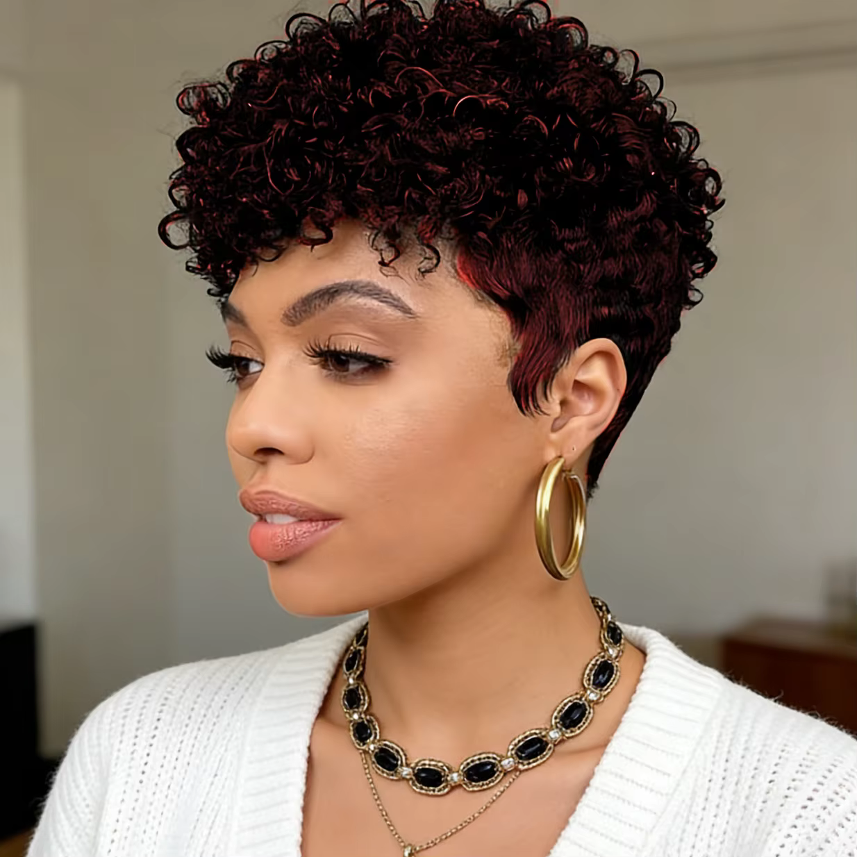 Perruque Courte Bouclée Pixie en Cheveux Humains pour Femme