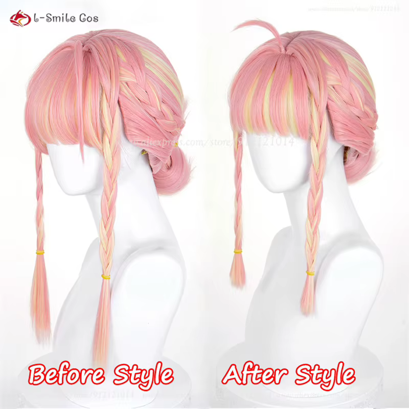 OW Mercy Angela Ziegler Cosplay perruque 40 cm rose or mixte perruques pour femmes