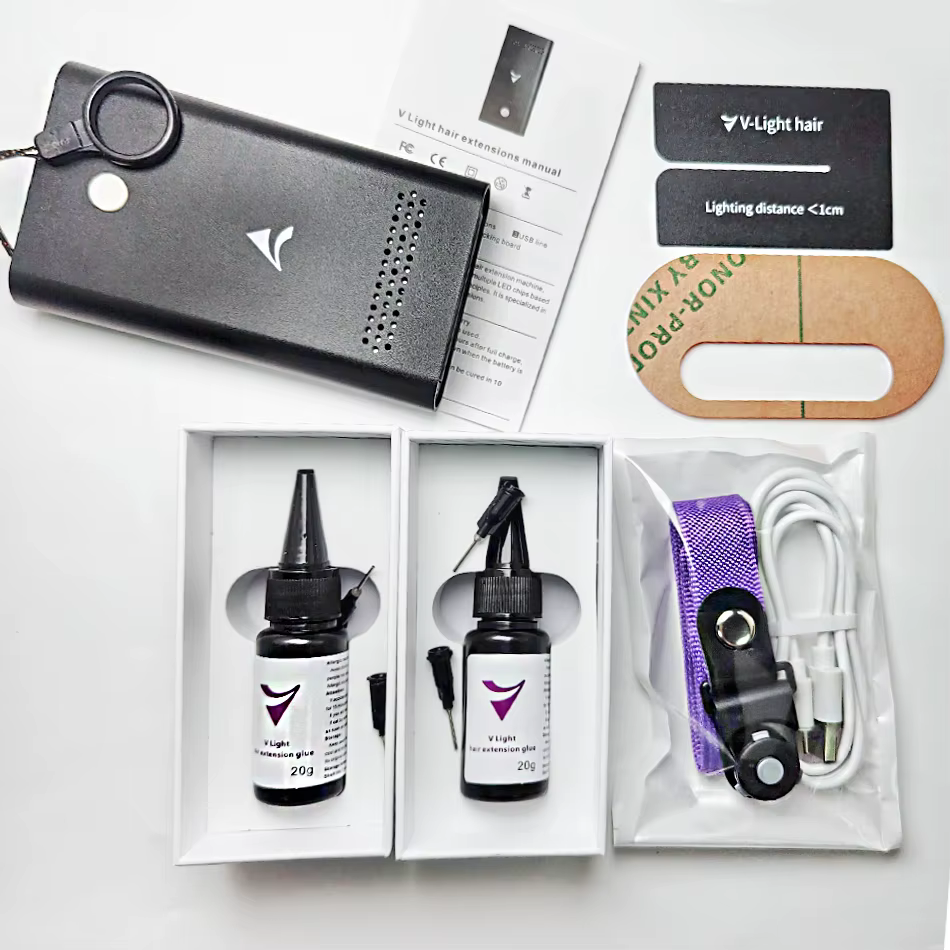 V-Light Technology-Kit d'outils d'extension de cheveux noirs