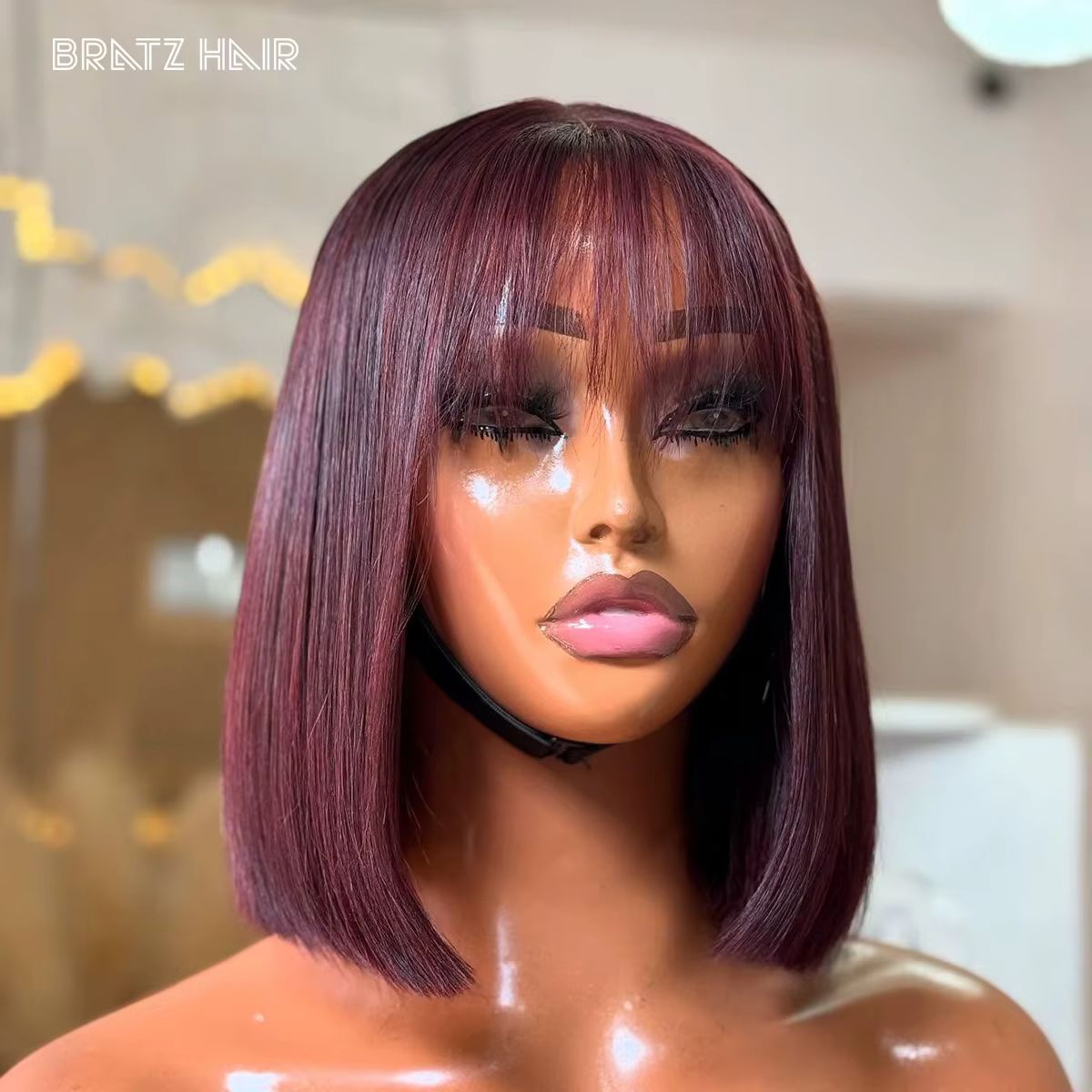 Perruque à frange en cheveux humains Super Double Drawn 99j Bourgogne