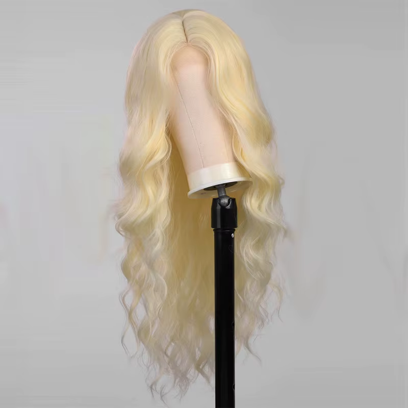 Best-seller nouvelle mode midsection perruque femmes longs cheveux blonds bouclés fibre synthétique haute température