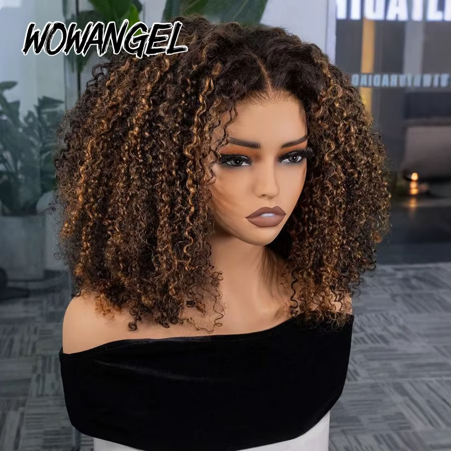 WOWANGEL 250% crépus bouclés sans colle perruques 1B/27 mettre en évidence