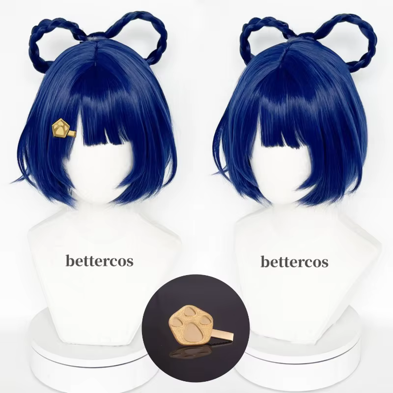 Xiangling Cosplay perruque 30 cm courte bleu foncé