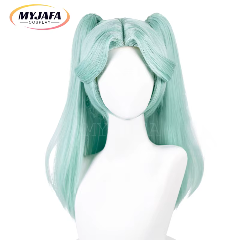 Perruque de Cosplay synthétique vert menthe Cyberpunk avec bonnet de perruque, perruque de Cosplay, longue queue de cheval, résistante à la chaleur