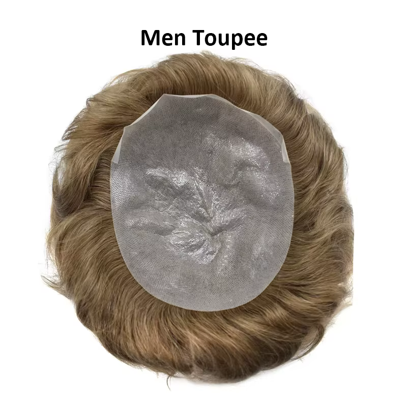 Full PU 0.02-0.03mm Vloop homme toupet indien perruques de cheveux humains peau Super mince hommes prothèse capillaire