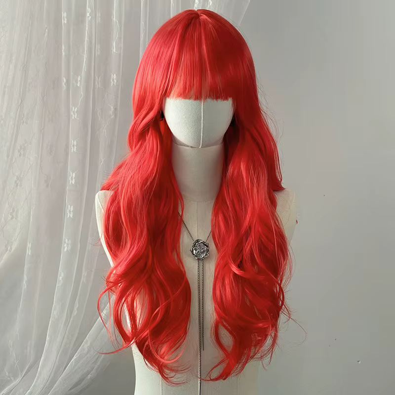 Perruque synthétique rouge de 26 pouces avec grandes vagues pour cosplay d'Halloween, costume quotidien, perruque de vacances, accessoire capillaire haute température