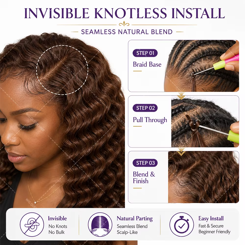 Extensions de cheveux au Crochet brun vague profonde