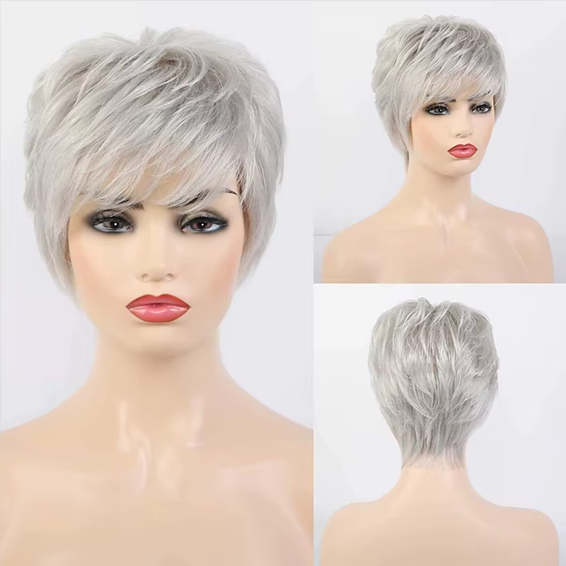 HAIRJOY – perruques synthétiques courtes grises pour femmes blanches