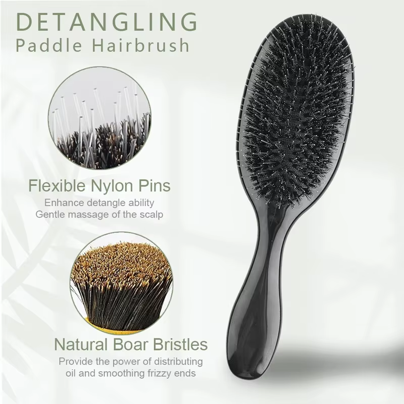 Brosse à cheveux en poils de sanglier à finition mate avec dents en nylon pour extensions