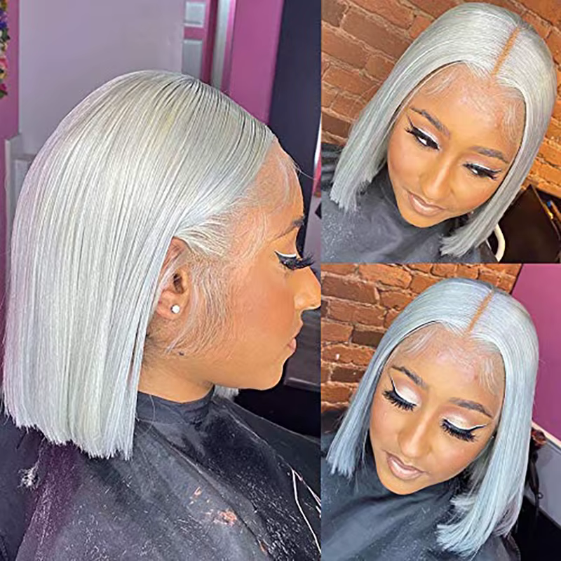 Perruque Bob Grise en Cheveux Humains