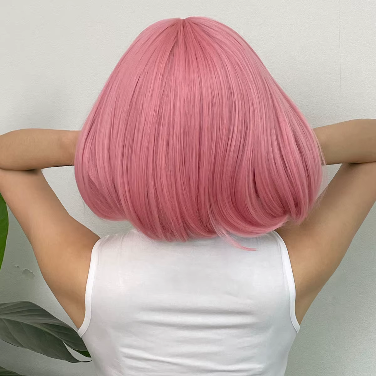 Perruques Bob Synthétiques Courtes Droites avec Frange pour Femme, Cheveux Naturels Roses, Cosplay Mignon, Fibre de Degré de Chaleur