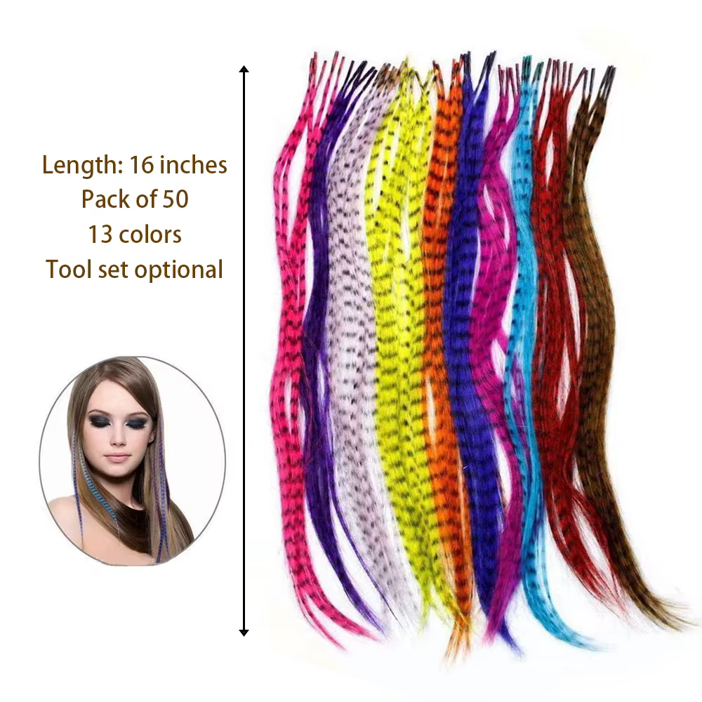 Extensions de cheveux en plumes synthétiques 16 pouces 50 brins/paquet