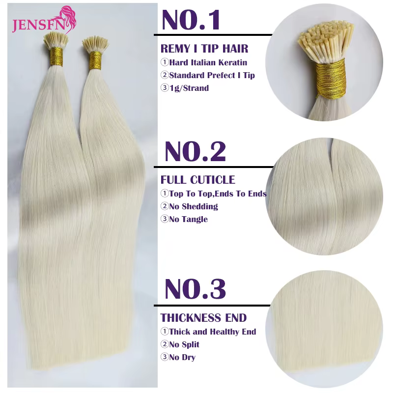 JENSFN I pointe Extensions de cheveux 1g/brin 16 "-26" pouces Remy Fusion naturelle 100%