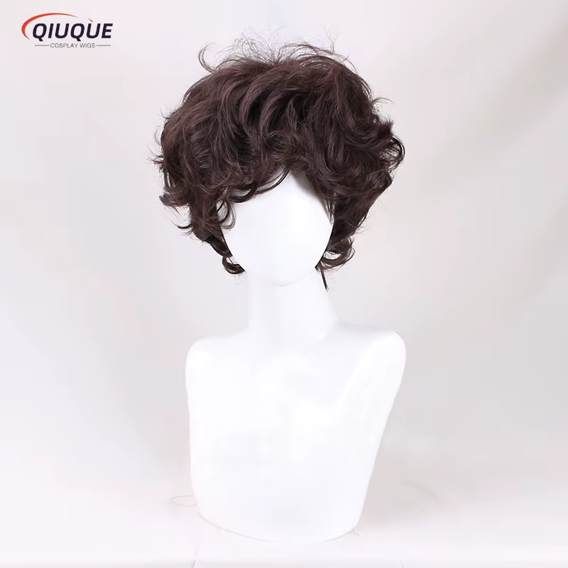 Frodo Baggins-Perruque Cosplay Courte Bouclée Marron