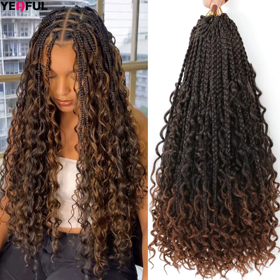 Boîte tresses Crochet cheveux pour femmes noires 18 pouces bouclés